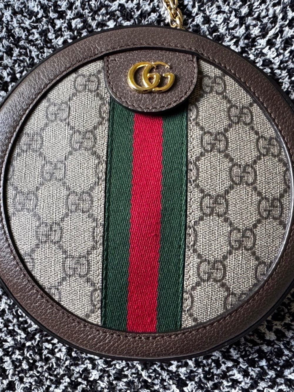 Gucci Ophidia GG Supreme Round Mini Shoulder Bag Brown Leather